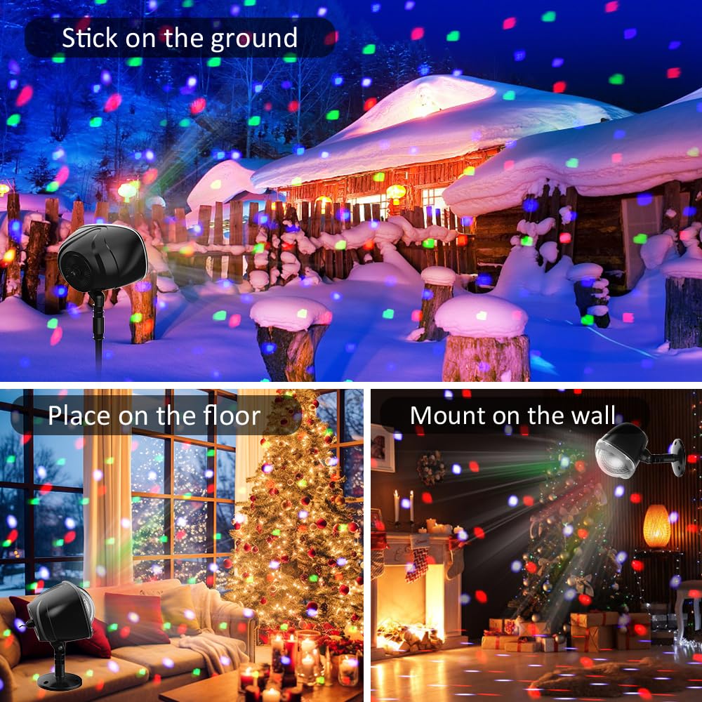 Syslux Christmas Projector Lights Outdoor, RGBW Christmas Snowfall Projector Light Rotating Falling Snow Projector with Remote Control Landscape