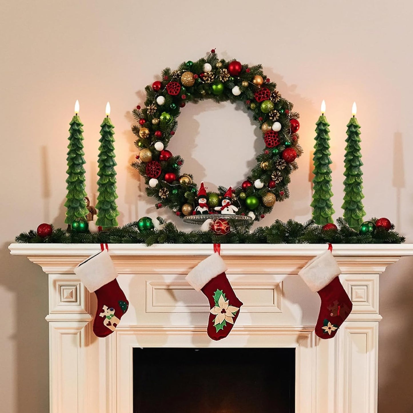 HDCooL 4PCS Christmas Tree Candles, 9.7 Inch Flameless Taper Candles with Remote and Timer, LED Battery Operated Taper Candlesticks with 3D Flickering