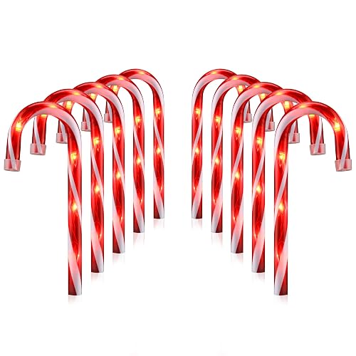 26" Christmas Candy Cane Pathway Markers Lights, Set of 10 Pack Christmas Outdoor Decorations Candy Cane Lights for Yard Patio Garden Walkway Indoor