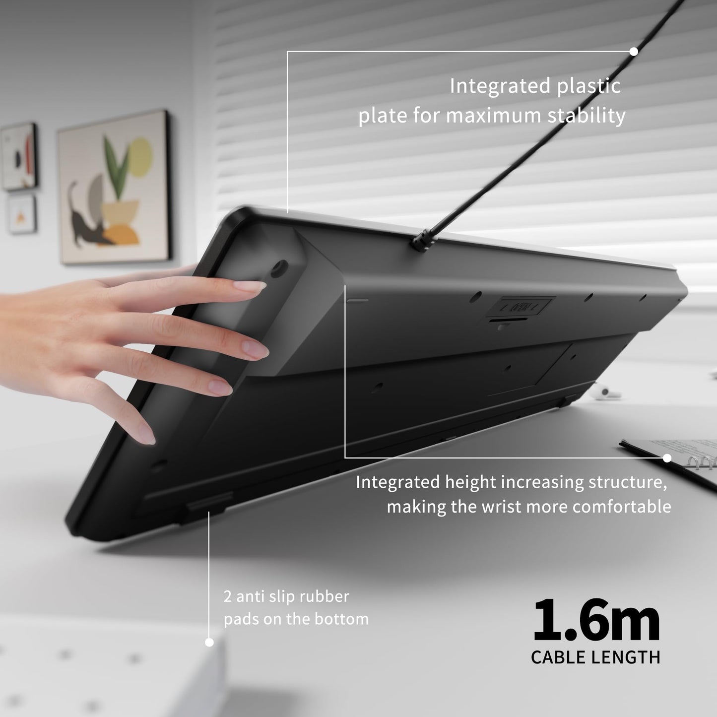 Fade-Proof Lettering Wired Keyboard Full Size - Black Office Keyboard With Laser Etched Keys, Integrated Bracket, Spill-Resistant Design 5.2ft Usb