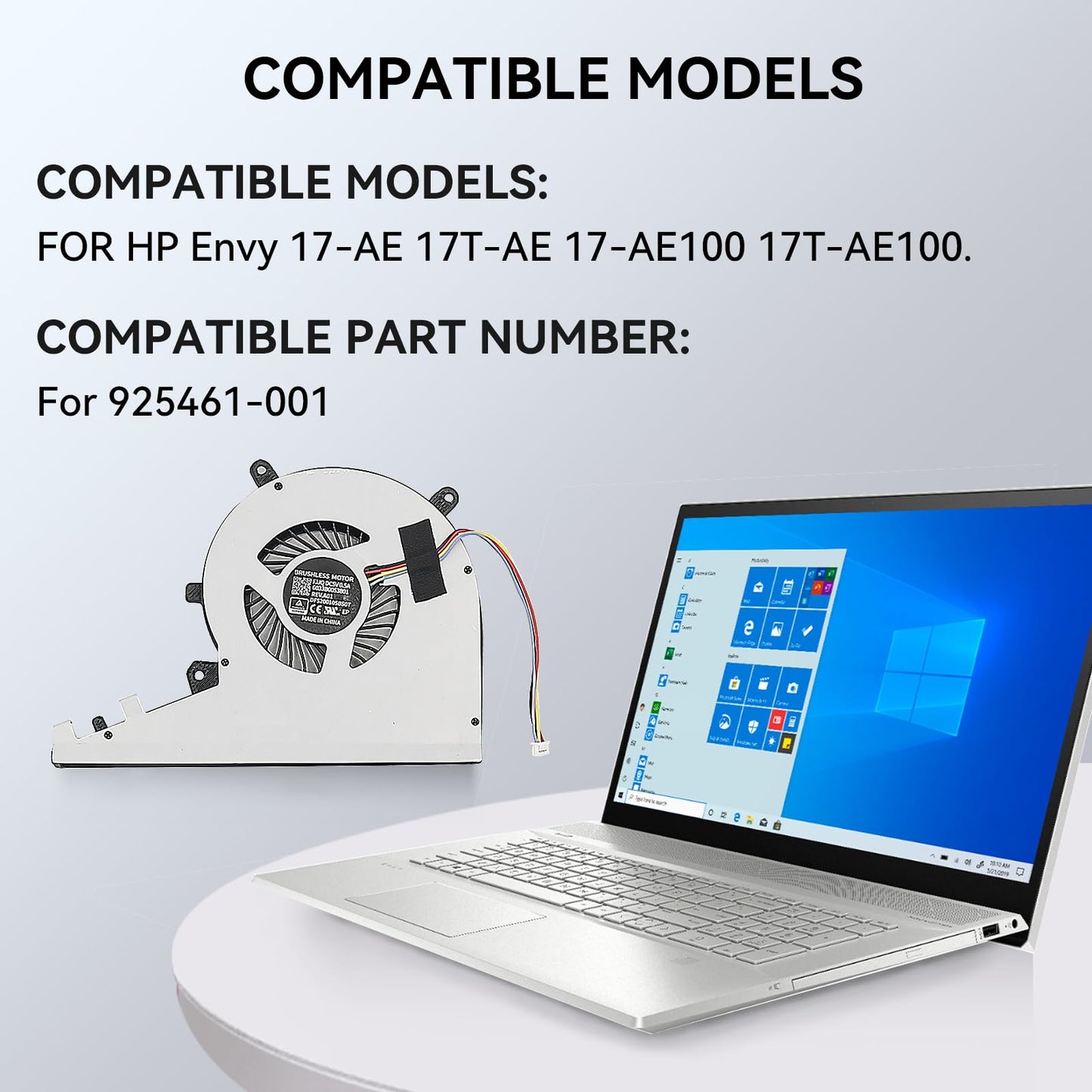 Tivora CPU Cooling Fan Compatible with HP Envy 17-AE, 17T-AE, 17-AE100, 17T-AE100, 925461-001, 925478-001, 17-AE143NG, 17M-AE111DX Touch, Laptop, 5