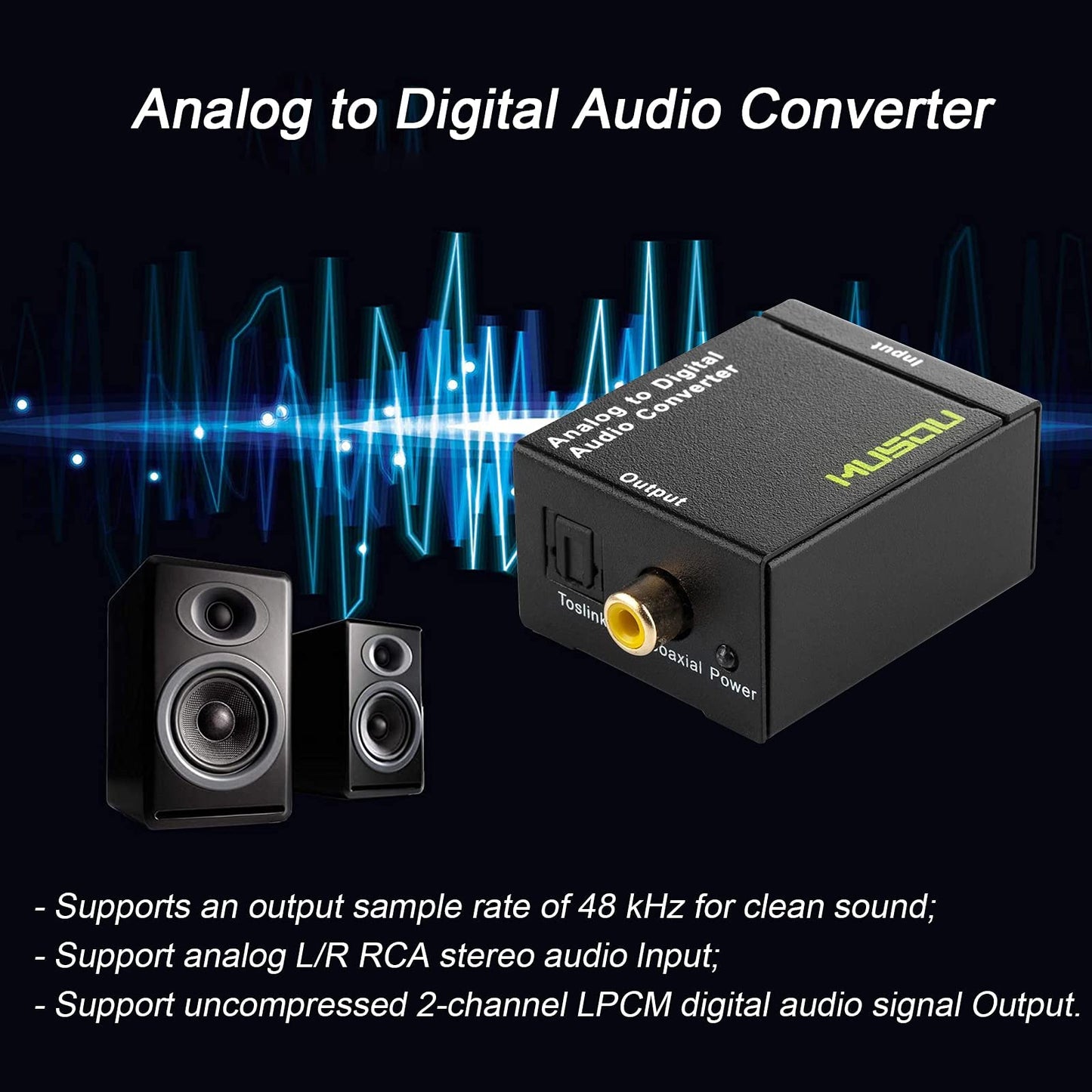 Musou RCA Analog to Digital Optical Toslink Coaxial Audio Converter Adapter with Optical Cable