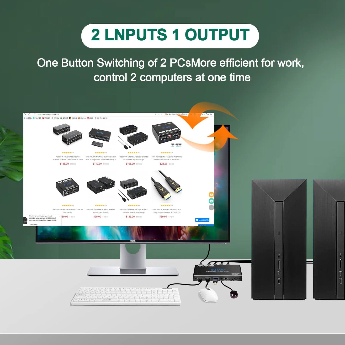 USB 3.0 KVM Switch HDMI 2 Computer 1 Monitor HotKey 4K60 4:4:4 HDR Atmos - 2 PCs Share Keyboard Mouse Printer Scanner Mac Windows,HDCP Pass,USB