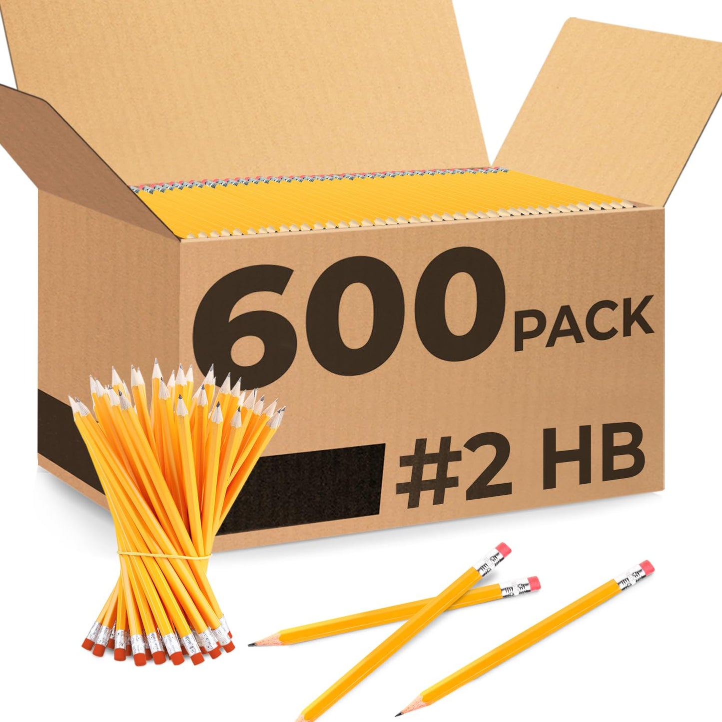 Rosmonde Pencils Bulk, 600 Pack, Pre Sharpened #2, Bulk Yellow Pencils