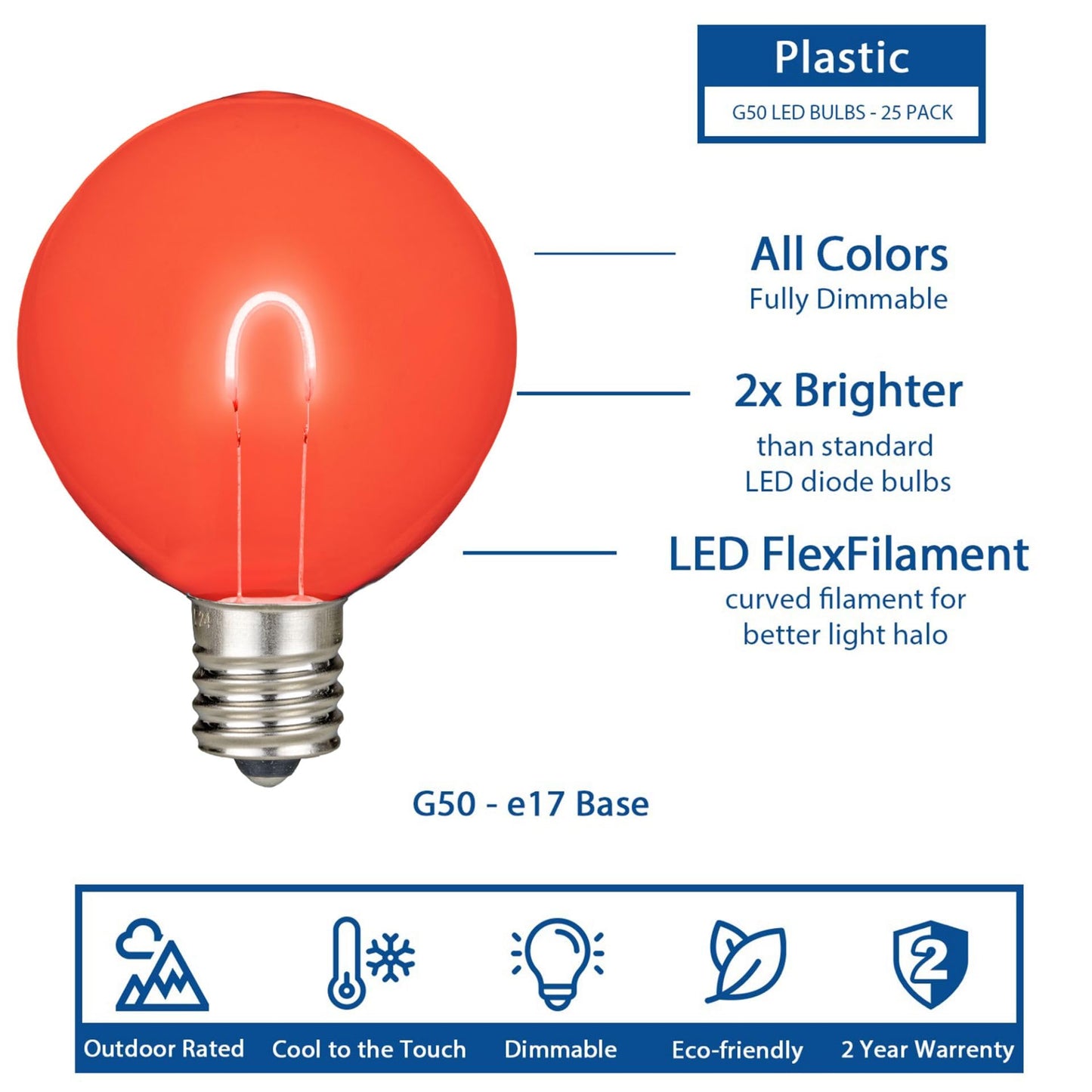 Novelty Lights 25 Pack G50 LED Outdoor Patio Globe Replacement Bulbs