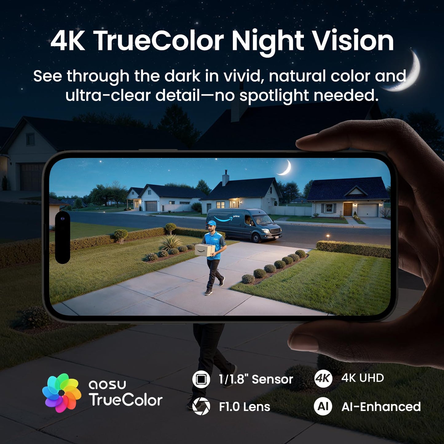 aosu T2 Ultra 4K Security Cameras Wireless Outdoor, TrueColor Night Vision, AI Triple Detection, 360° Auto Tracking, Solar Powered WiFi Camera