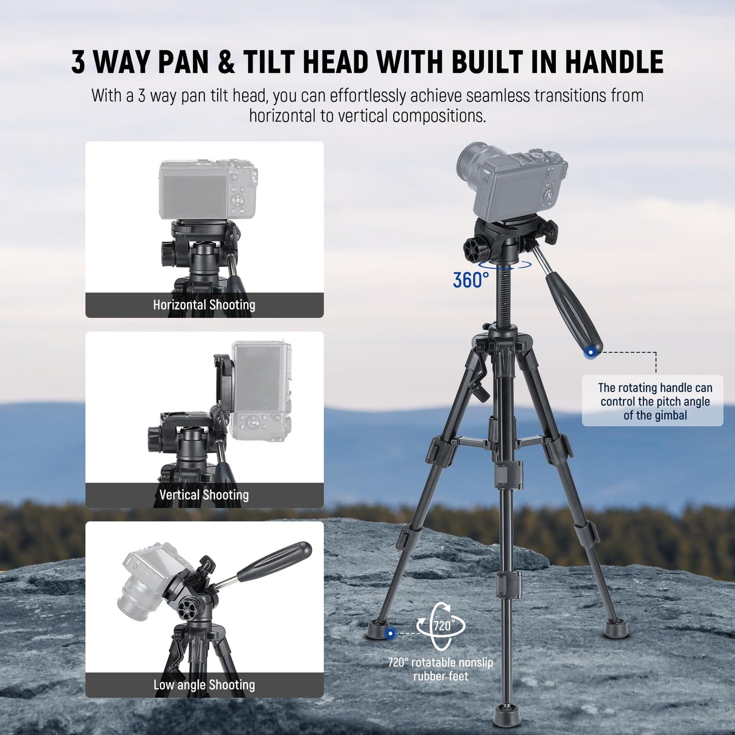 NEEWER Basic Mini Desk Tripod for iPhone & Camera with 3 Way Pan Tilt Head, Handle & Remote, Metal Portable Table Top Video Phone Tripod with 1/4"