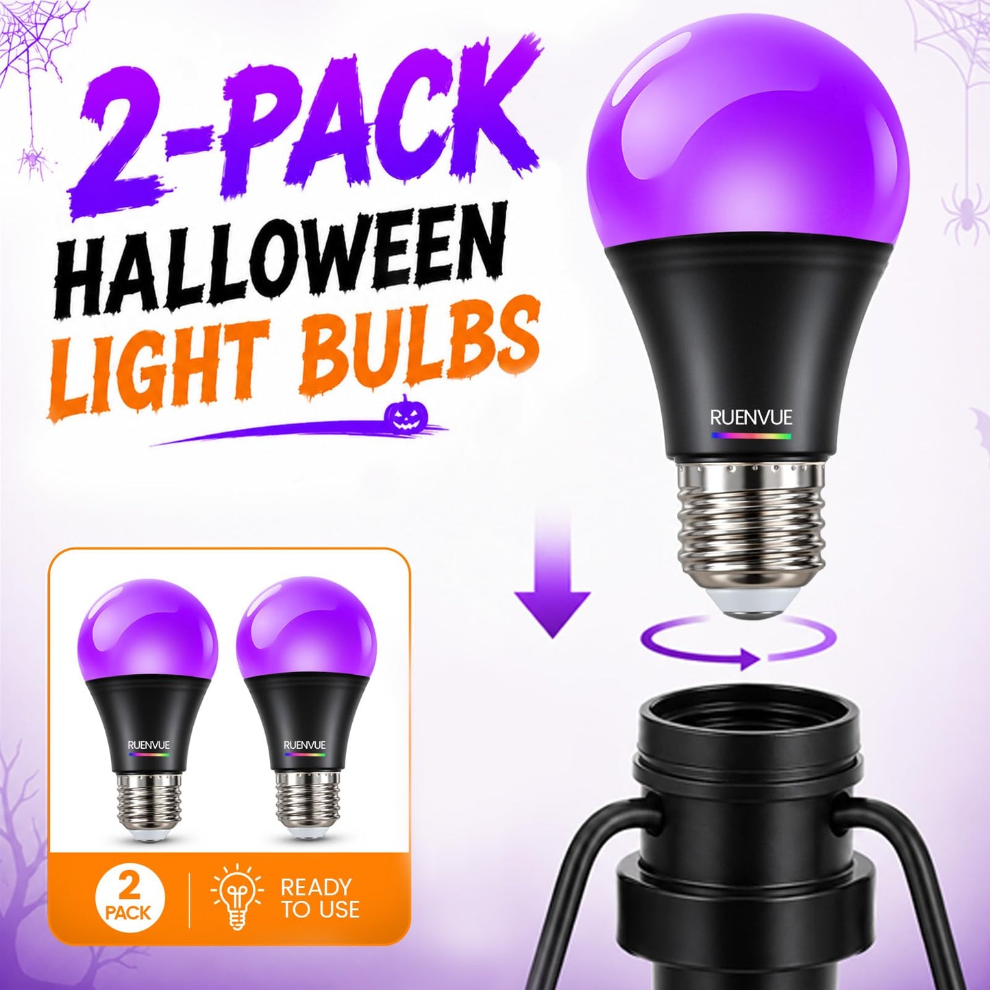 2 Pack LED Black Light Bulbs, 12W UV Blacklight Bulb Replace Up to 100W, A19 E26 Base, UVA 385-400nm for Glow in The Dark Parties, Fluorescent