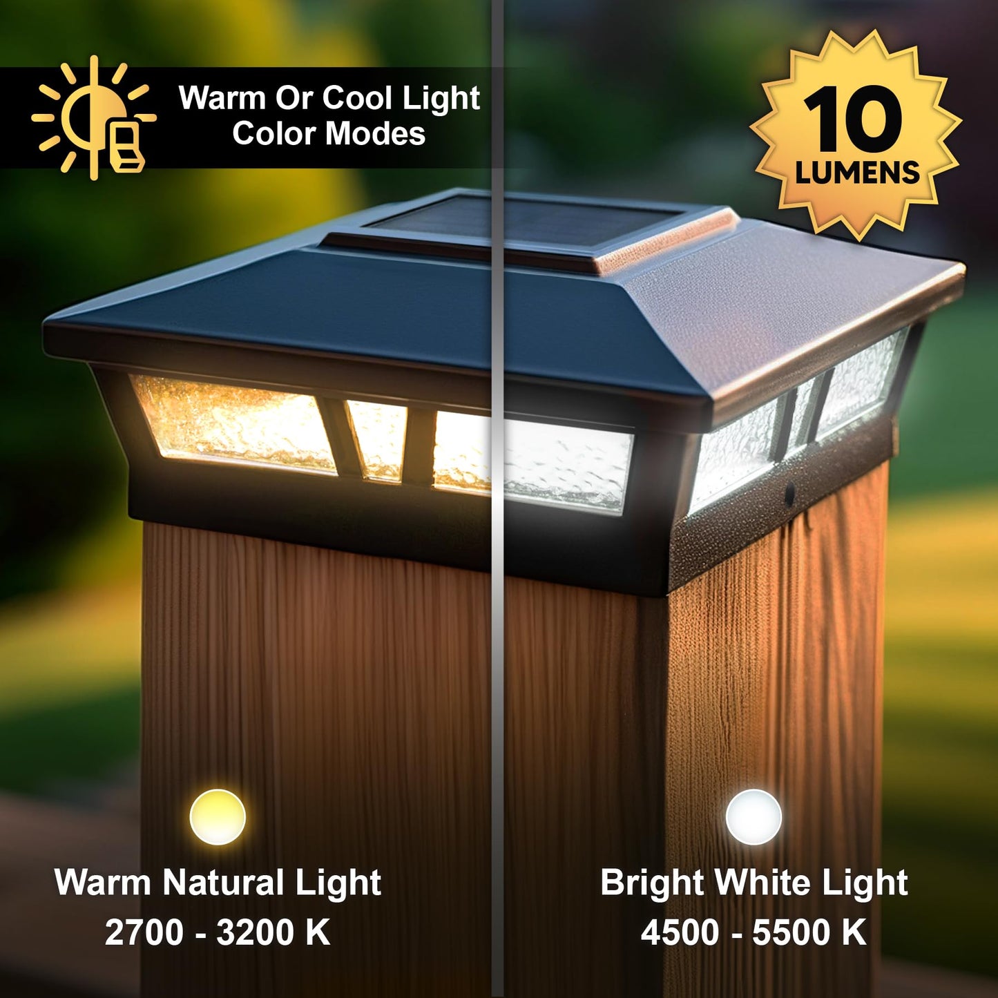 Classy Caps Oxford Solar Post Cap - Fits 6"x6", 5.5"x5.5", and 5"x5" Deck & Fence Posts - Warm/Cool Light Color Modes - Black Cast Aluminum and Real