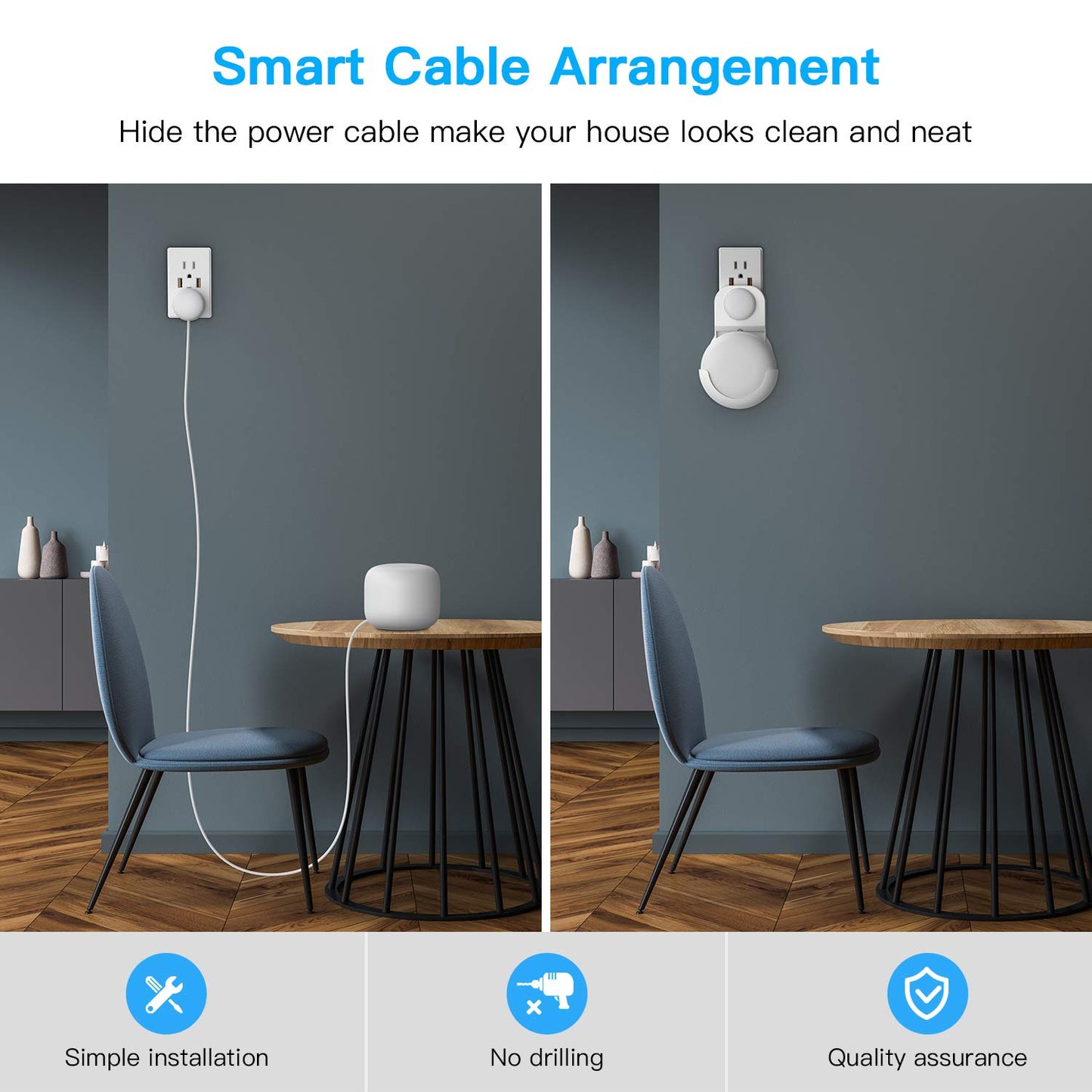 HOLACA Outlet Wall Mount Hanger for Google Nest WiFi Router(2nd Generation), Space Saving Holder, Easy Moved, Cord Management for Google Nest WiFi
