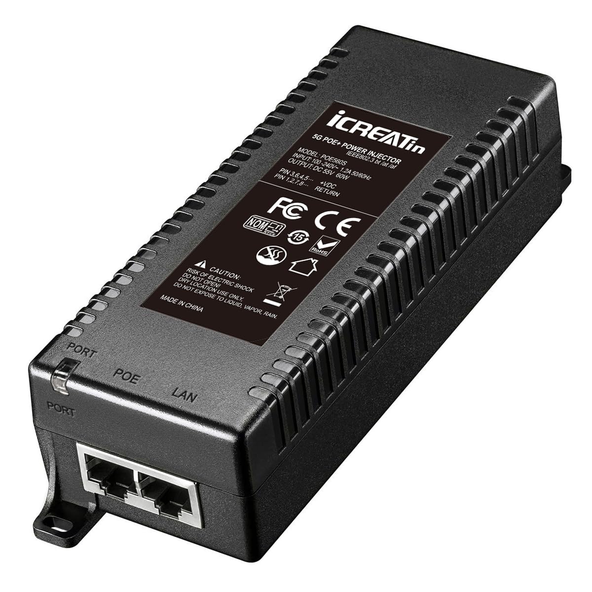 5G POE++ Injector 60W, IEEE 802.3bt/af/at, 5G/2.5Gbps/1Gigabit PoE+ Ethernet Adapter, Network a PoE Device up to 328ft, for High Power PTZ Camera