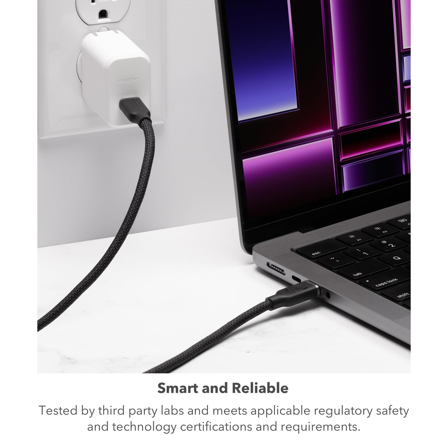Mophie 30W GaN Charger with 2M/6ft USB-C to USB-C Cable Bundle -Fast Wall Charging, Universal Compatibility, Durable Braided, Eco-Friendly, White
