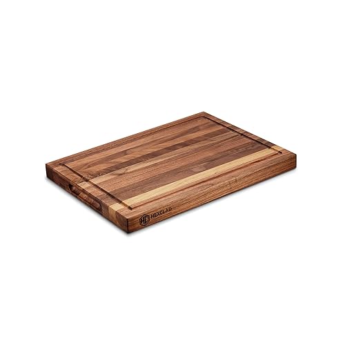 HexClad Medium Walnut Cutting Board, Double-Sided with Juice Groove & Recessed Handles, Durable, Scratch-Resistant Hardwood, Great for Chopping…