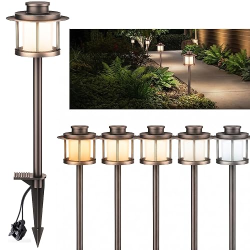 HIBOITEC 1-Pack 5CCT Low Voltage LED Pathway Lights 5W 12-24V 2700/3000/3500/4000/5000K, Aluminum Waterproof Outdoor Landscape Lighting (Transformer