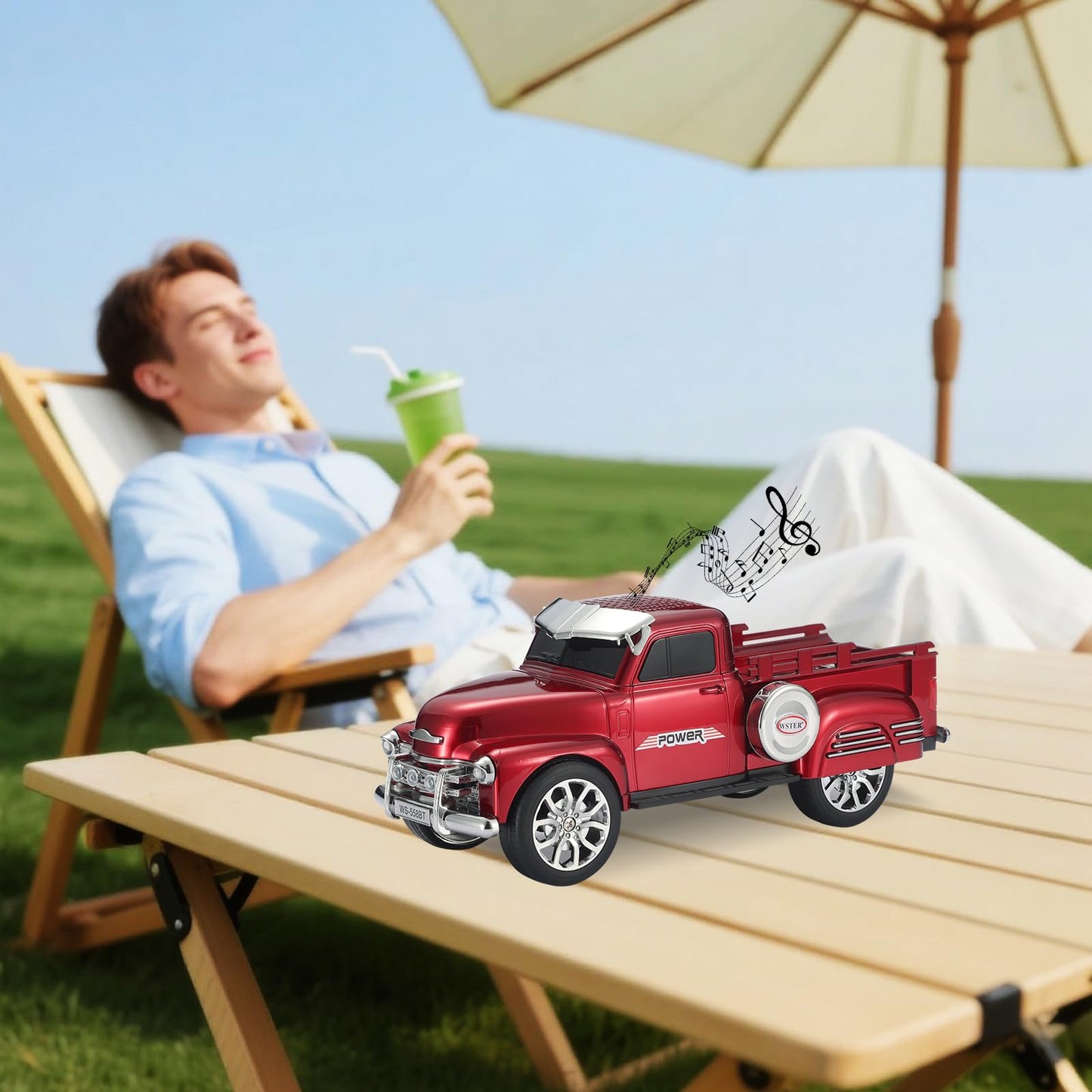 WS-558 Cool Pickup Truck Design Replica Speaker, Portable Wireless Car Model Bluetooth Speaker with HD Sound, TWS, FM Radio, USB/TF Playback, LED