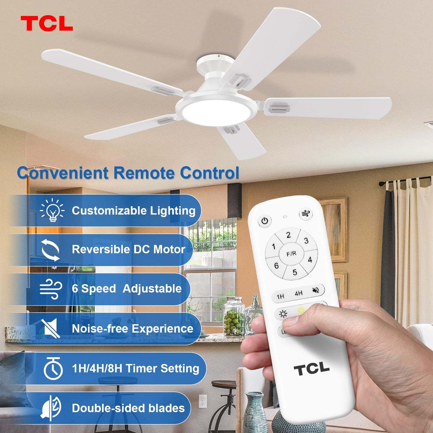TCL 52" White Low Profile Ceiling Fan with Light & Remote