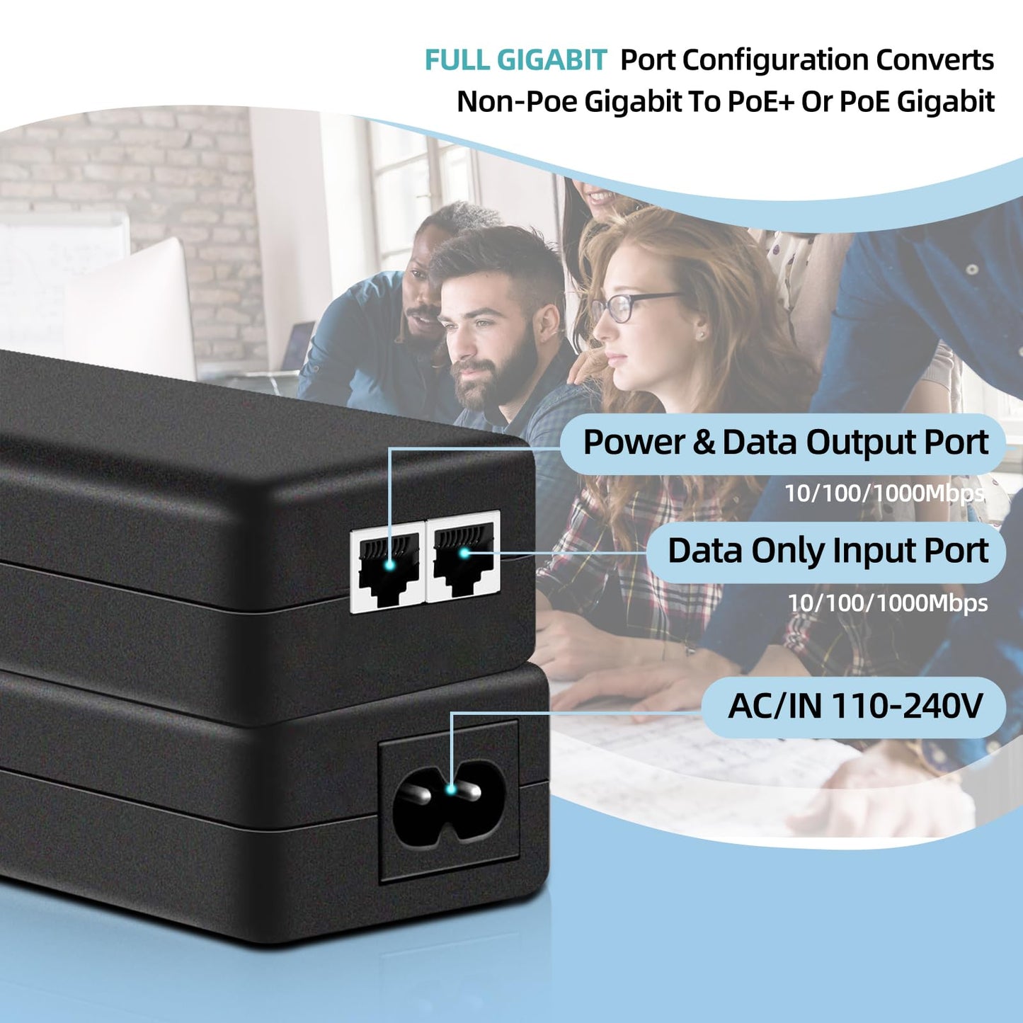 PoE Injector Up to 15W Power Supply, Gigabit PoE Adapter for IP Cameras and VoIP Phones Network Distance Up to 328 ft. PoE Power Supply IEEE 802.3af