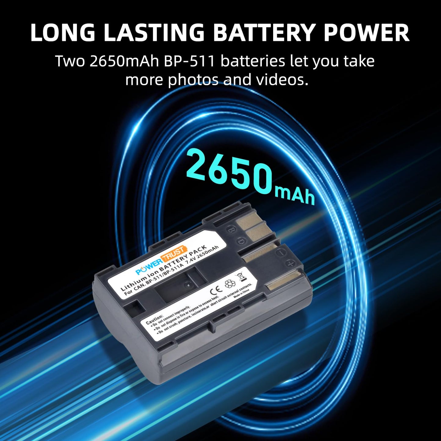 PowerTrust 2-Pack BP-511 BP511A Battery and LCD USB Dual Charger for Canon EOS 40D 300D 5D 20D 30D 50D