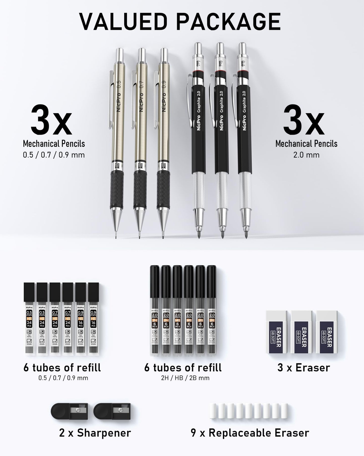 Nicpro 6PCS Art Mechanical Pencil Set