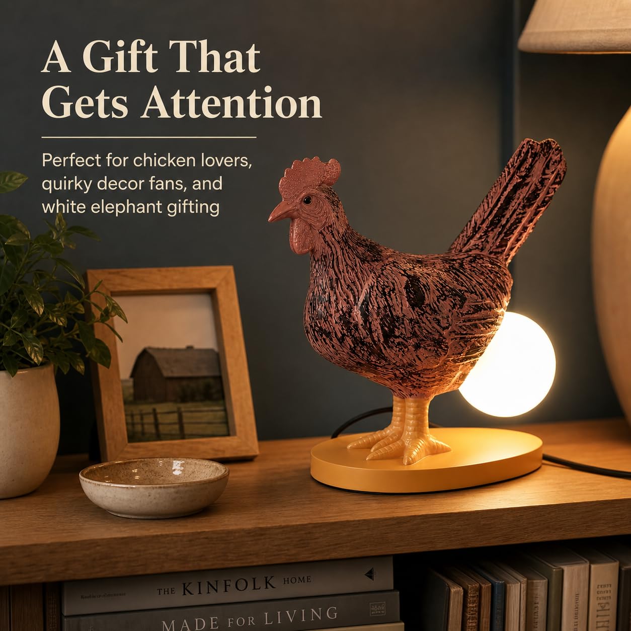 Funny Chicken Night Light Lamp - Small Standard E12 Rooster Laying Egg Light, Farmhouse Table Decor, Unique Birthday Gifts for Chicken Lovers, Quirky