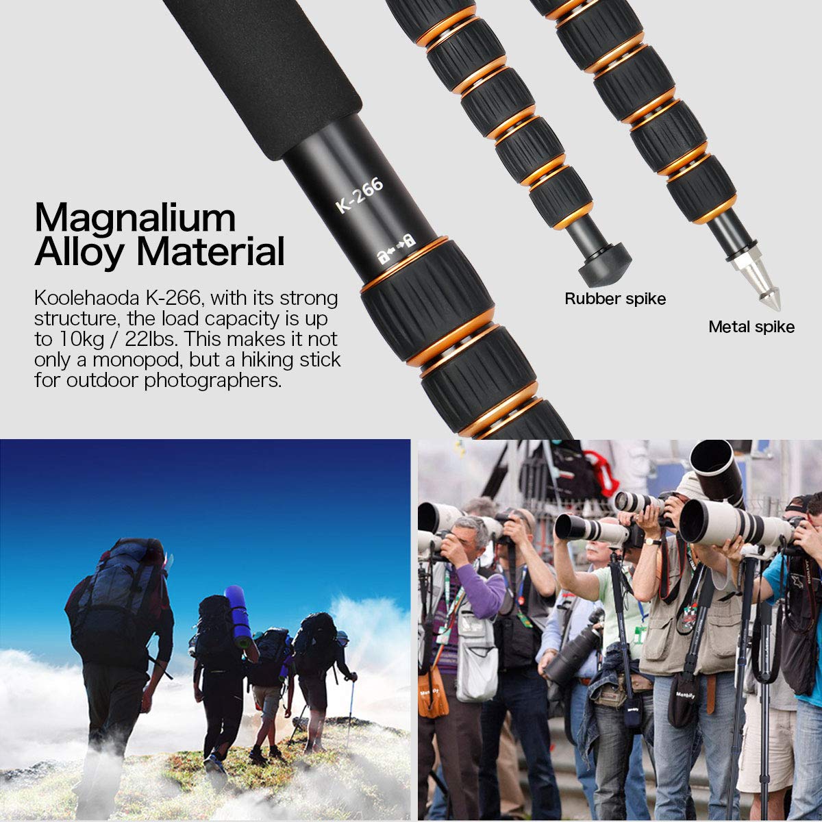 Koolehaoda 6-Section Monopod Compact Portable Photography Aluminum Alloy Unipod Stick, Max. Load 10kg / 22lbs, Folding Size is only 15-inch(K-266