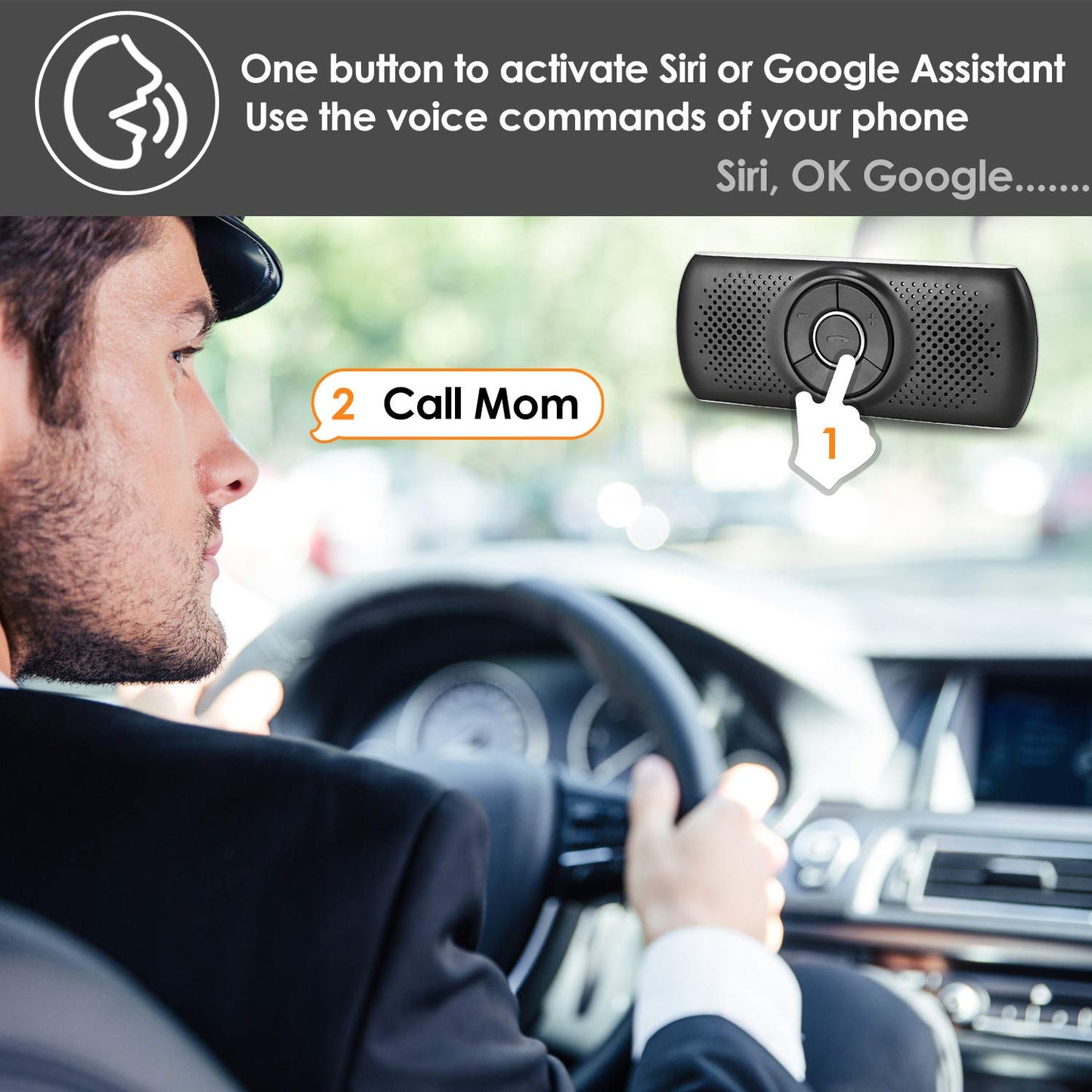 Wireless in Car Handsfree Speakerphones, TIANSHILI Portable Bluetooth Speaker,Stereo Sound Enhanced Bass/Built-in Mic/TF Card Player/Google Assistant