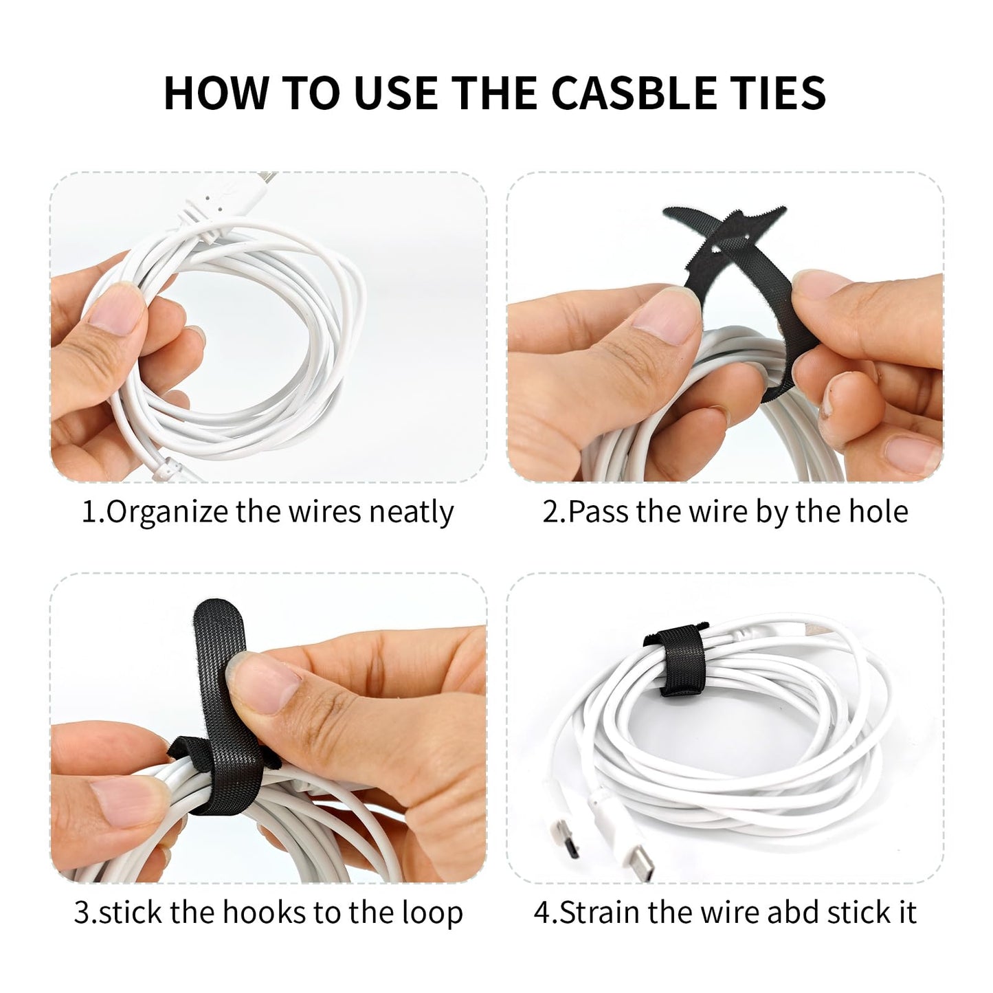 130-Pack Reusable Cable Management Straps, 6 Inch Self-Adhesive Hook & Loop Cord Organizers for Wires, Adjustable Cord Wrap Ties
