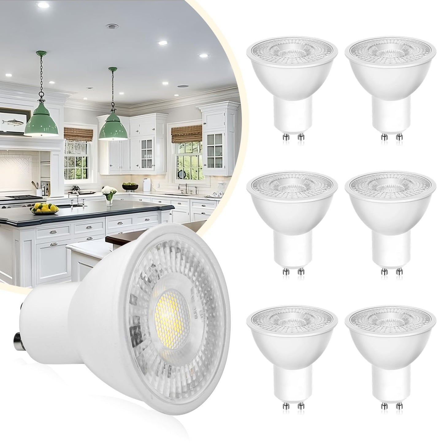YUIIP GU10 LED Bulbs 6000K Daylight White 5W, 500LM Led Spotlight Bulb, Equivalent to 50W Halogen, Non-Dimmable, 38° Beam Angle,120V, GU10 Base Led