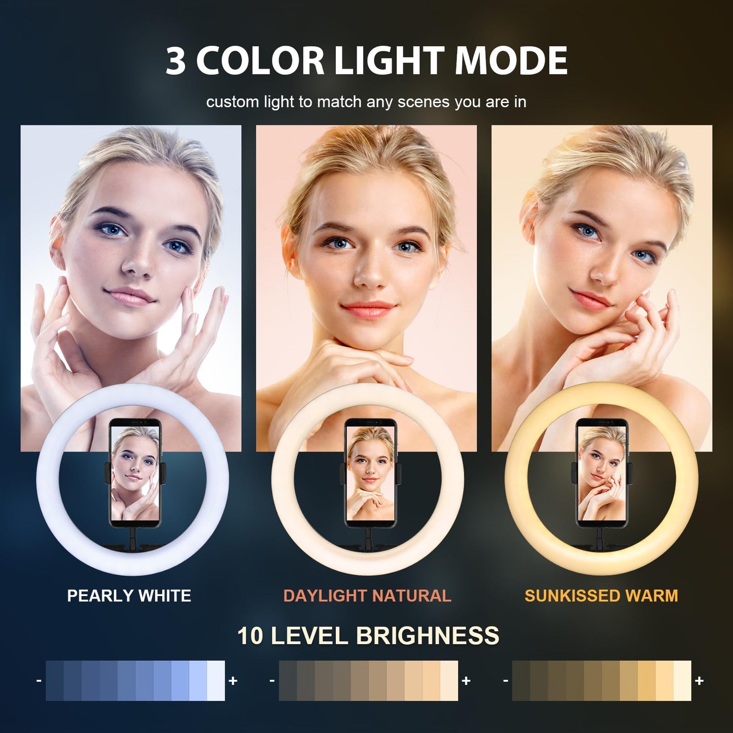 Ring Light with Stand and Phone Holder, 10'' LED Selfie Ring Light with Tripod (17''-73'') Bluetooth Remote for iPad/Tablet/Video Recording/Live