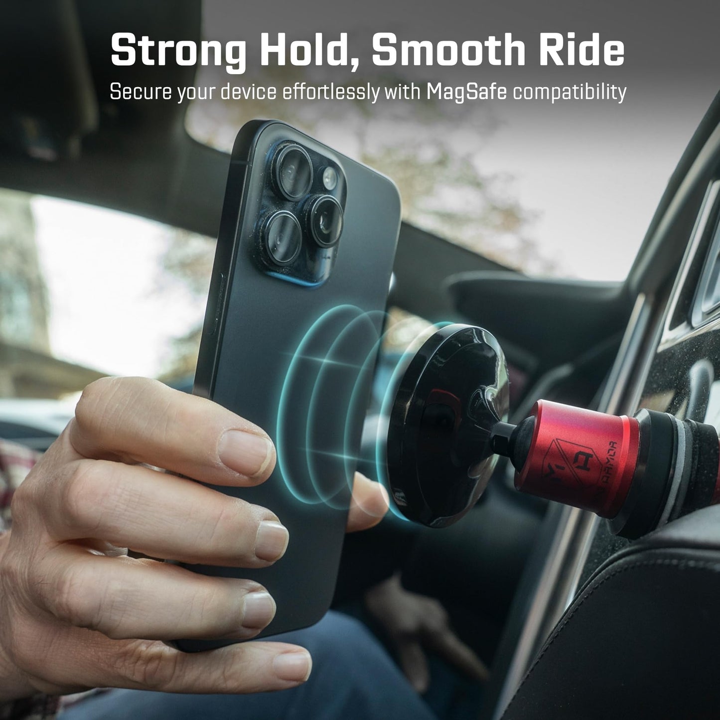Mob Armor MobNetic Maxx MS - MagSafe Compatible Car Phone Mount w/ 90º Tilt, 360º Rotation & Durable Aluminum Build, Magnetic Holder for iPhone