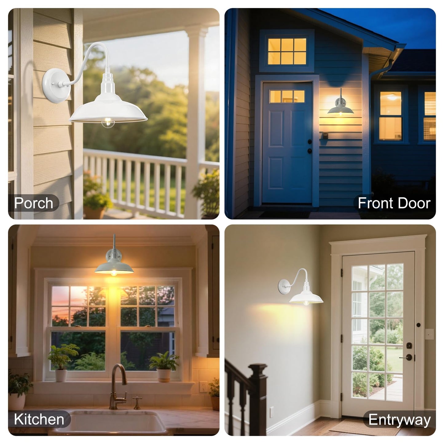 GOALPLUS Outdoor Gooseneck Barn Light Fixture with Wall Mount, 10'' Diameter White Exterior Waterproof Wall Lantern for Porch, Farmhouse Wall Sconce