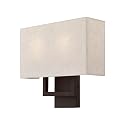 Livex Lighting 50994-07 Pierson Collection 2 Light Ada Wall Sconce, Oatmeal Fabric Outside, White Fabric Inside Hardback Shade, Bronze Finish