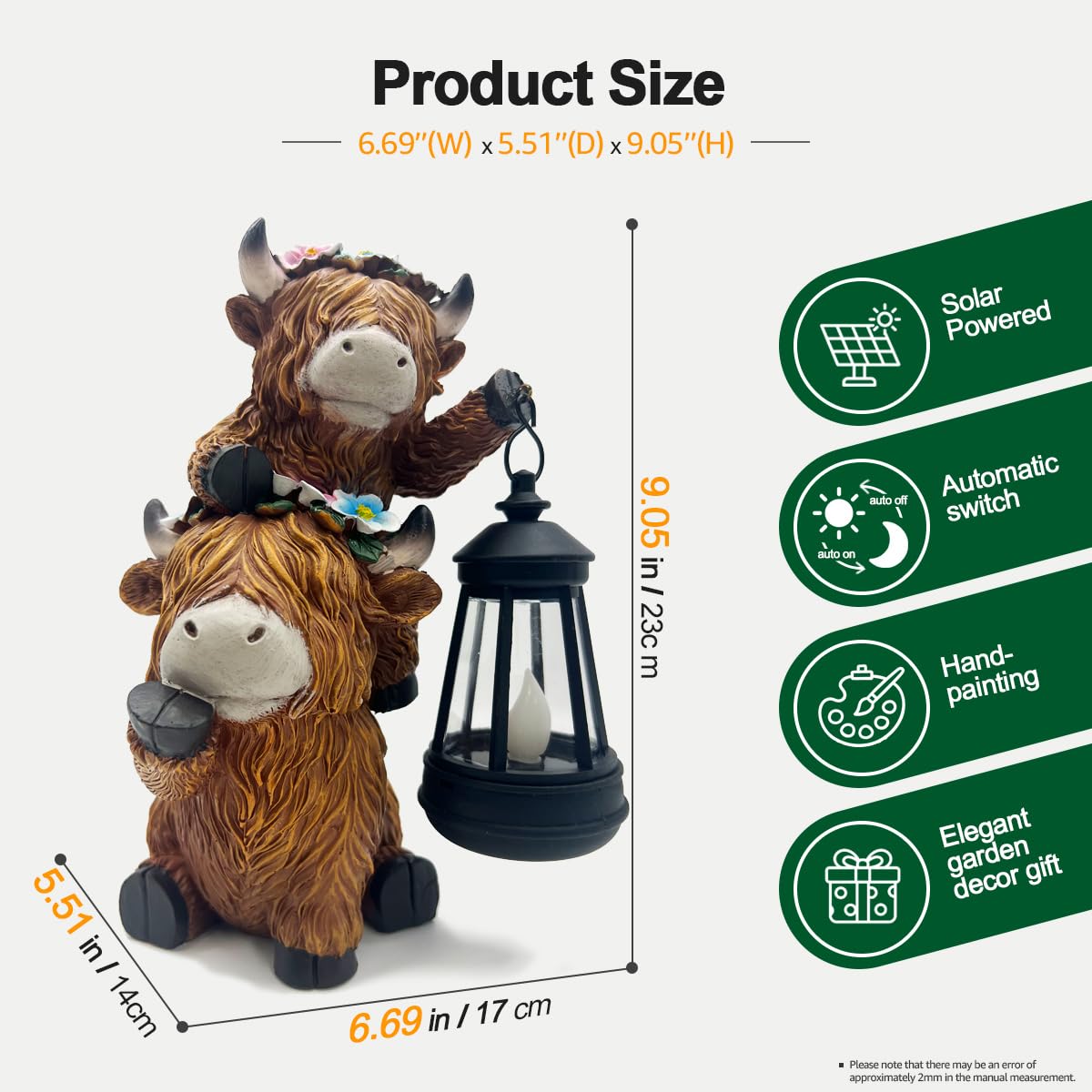 Solar Garden Outdoor Statues Lantern Figurines Light Decorations for Outdoor Patio Balcony Yard Lawn, Ideal Gifts for Mom Friends (Brown - Cow)