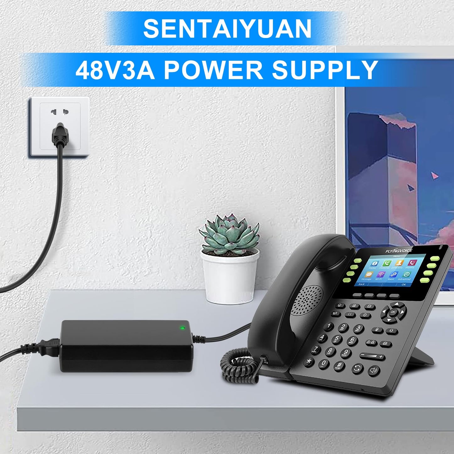 SenTaiYuan 48V 3A Power Adapter, 144W, DC 48V 3A Switching Power Supply, 5.5 x 2.5mm for PoE Switch/Injector, Security Equipment