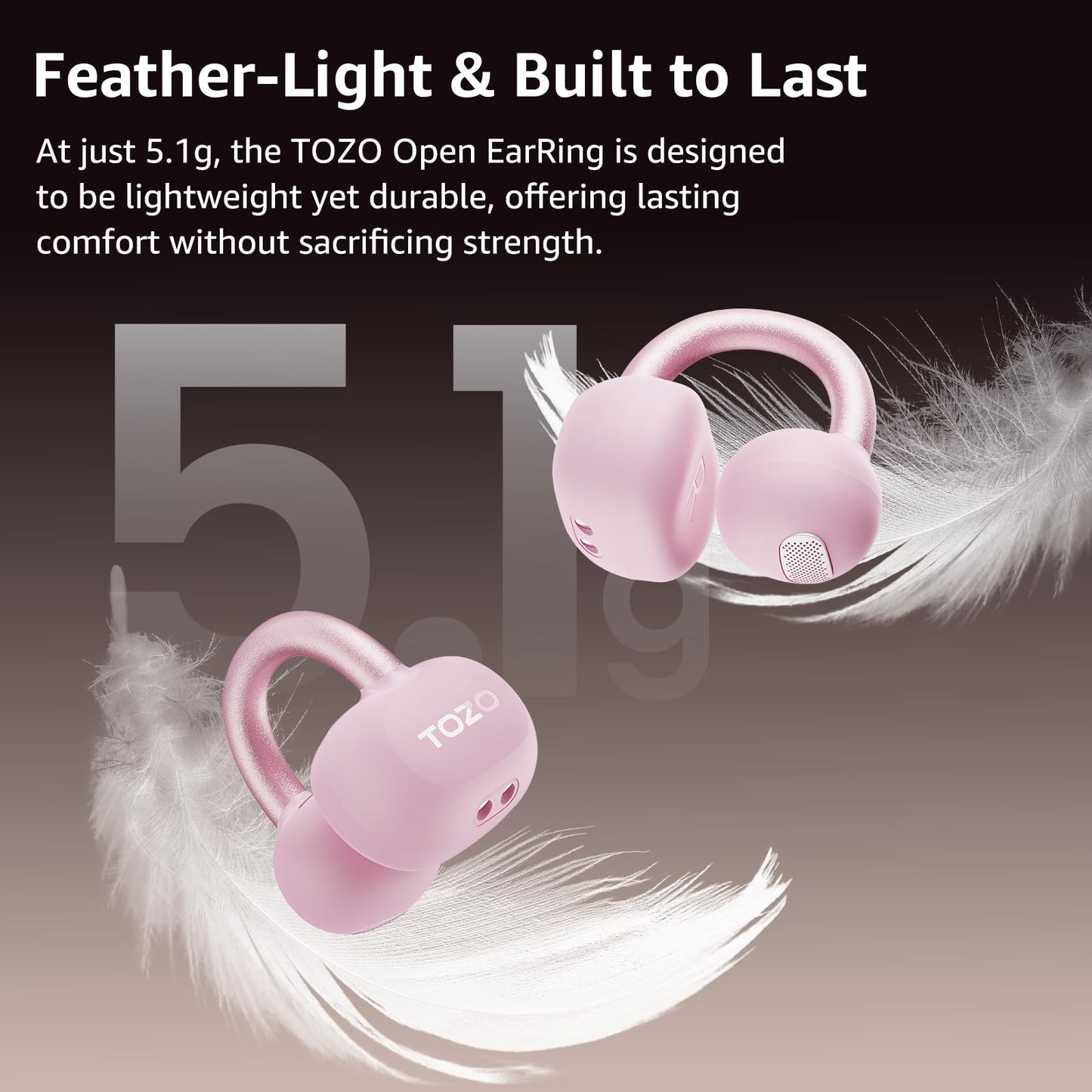 TOZO OpenEarRing Open Ear Earbuds 40H Bluetooth 5.4 Lightweight Comfort