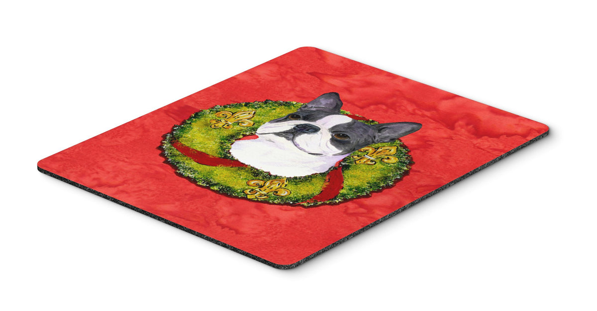 Caroline's Treasures SS4203MP Boston Terrier Cristmas Wreath Mouse Pad, Hot Pad or Trivet for Home Office Gaming Working Computers Laptop Mouse