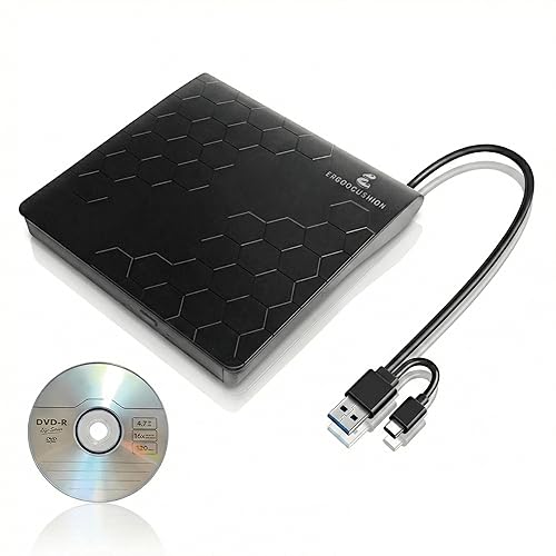 External DVD Drive USB 3.2 Gen 1 Slim Portable CD/DVD Burner, High-Speed Optical Drive Writer for Laptop Desktop, Plug & Play Media Player