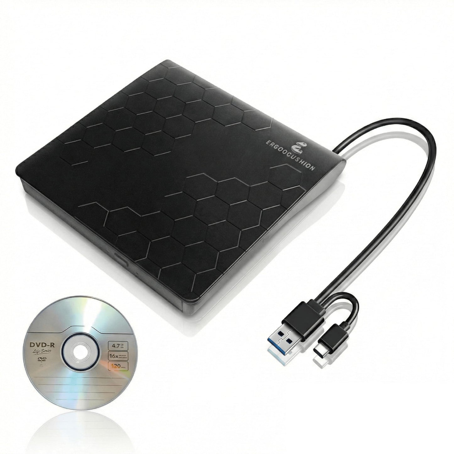 External DVD Drive USB 3.2 Gen 1 Slim Portable CD/DVD Burner, High-Speed Optical Drive Writer for Laptop Desktop, Plug & Play Media Player