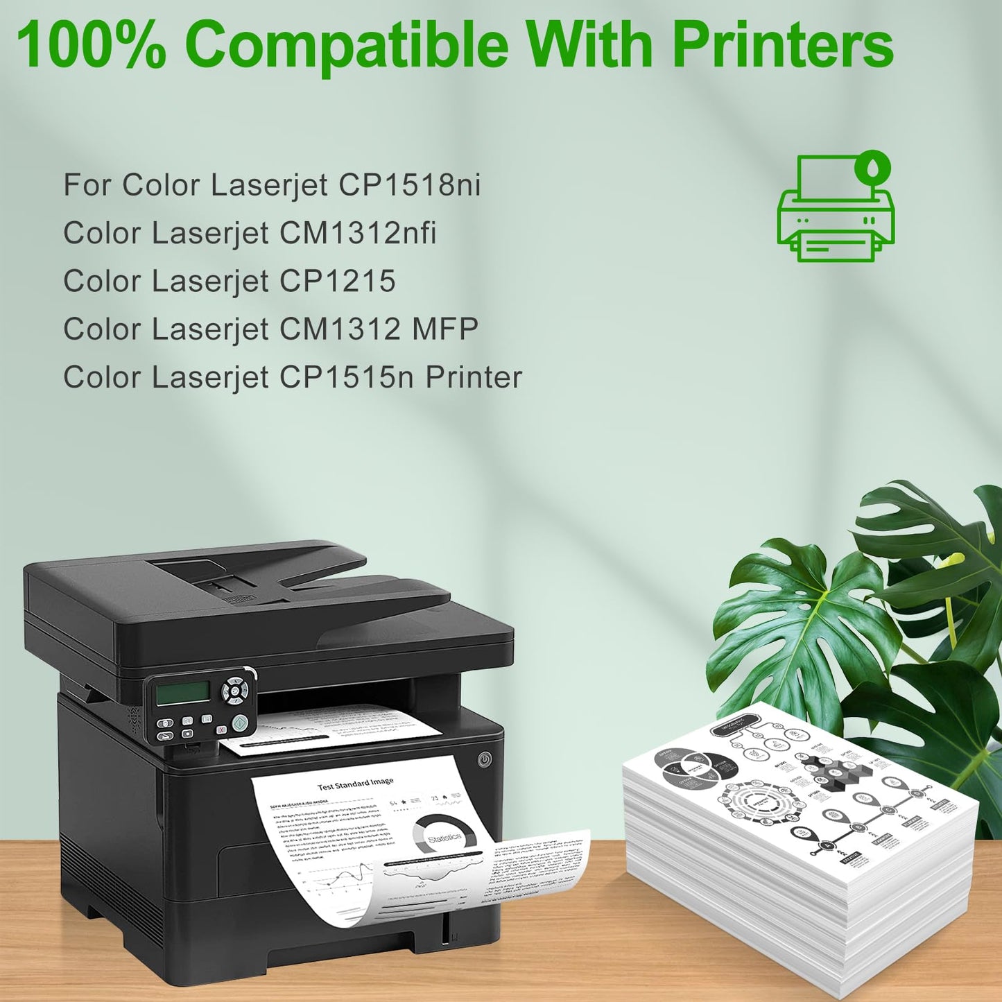SINOPRINT Replacement for HP 125A Toner Cartridges 4-Pack for HP Color CP1215,CM1312nfi,CM1312 MFP,CP1518ni ,CP1515n Printer