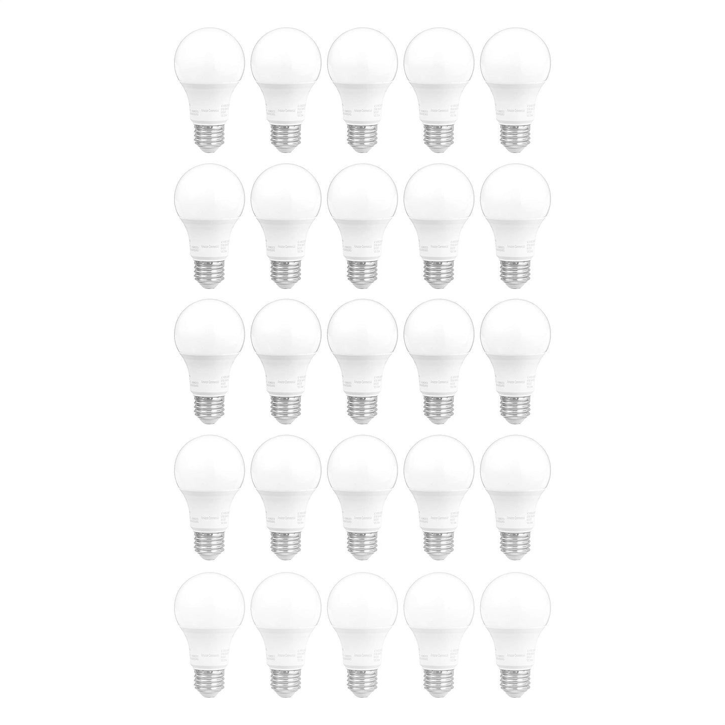 AmazonCommercial 60 Watt Equivalent, 10000 Hours, Non-Dimmable, 800 Lumens, E26 Base, A19 LED Light Bulb - Pack of 25, Soft White