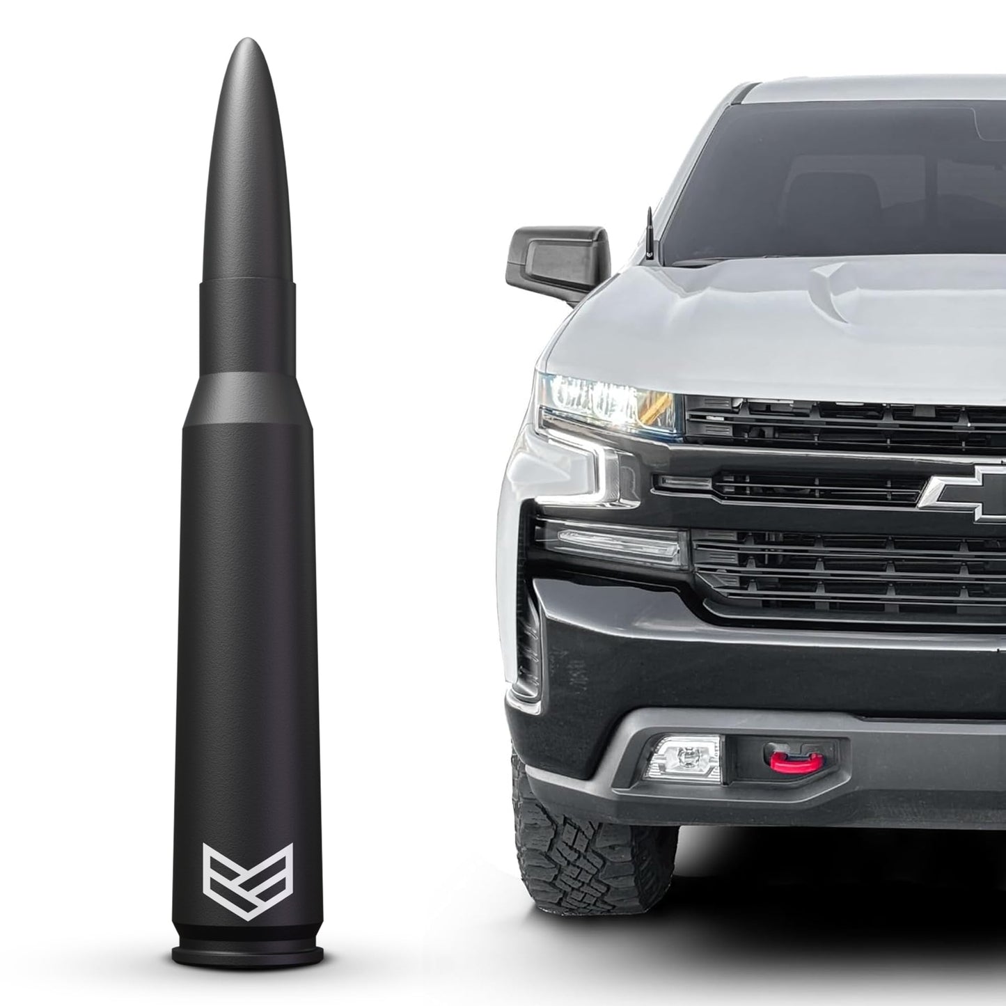 RONIN FACTORY Bullet Antenna Chevy Silverado & GMC Sierra Trucks - 50 Cal Truck Antenna Accessories - Anti Theft - Carwash Safe - Short Replacement