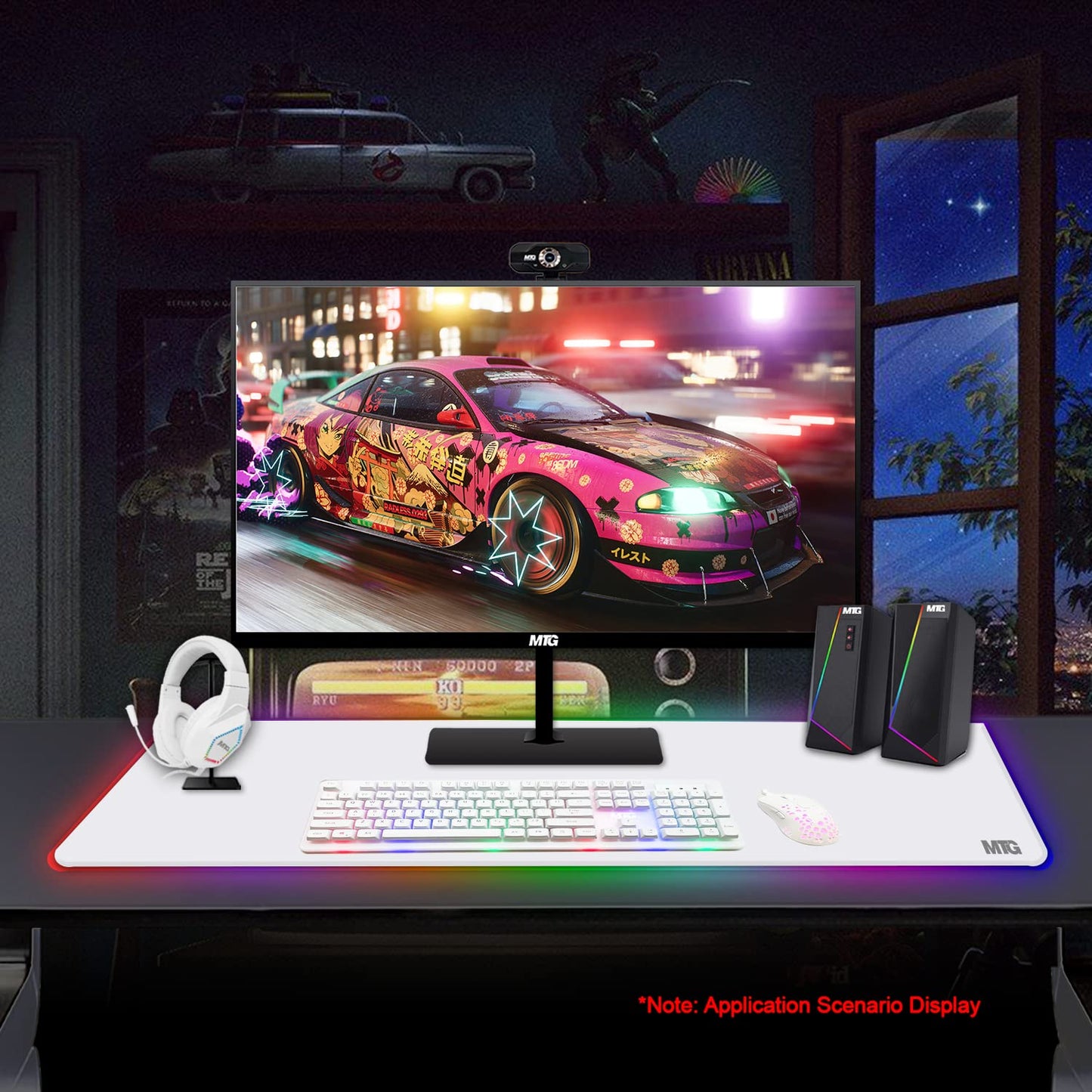 Gaming Kit for PC, RGB Keyboard and Mouse, Gaming Headphone, Large LED Desk Mat with Smooth Surface, RGB Speaker for Desktop Computer, Xbox and PS4