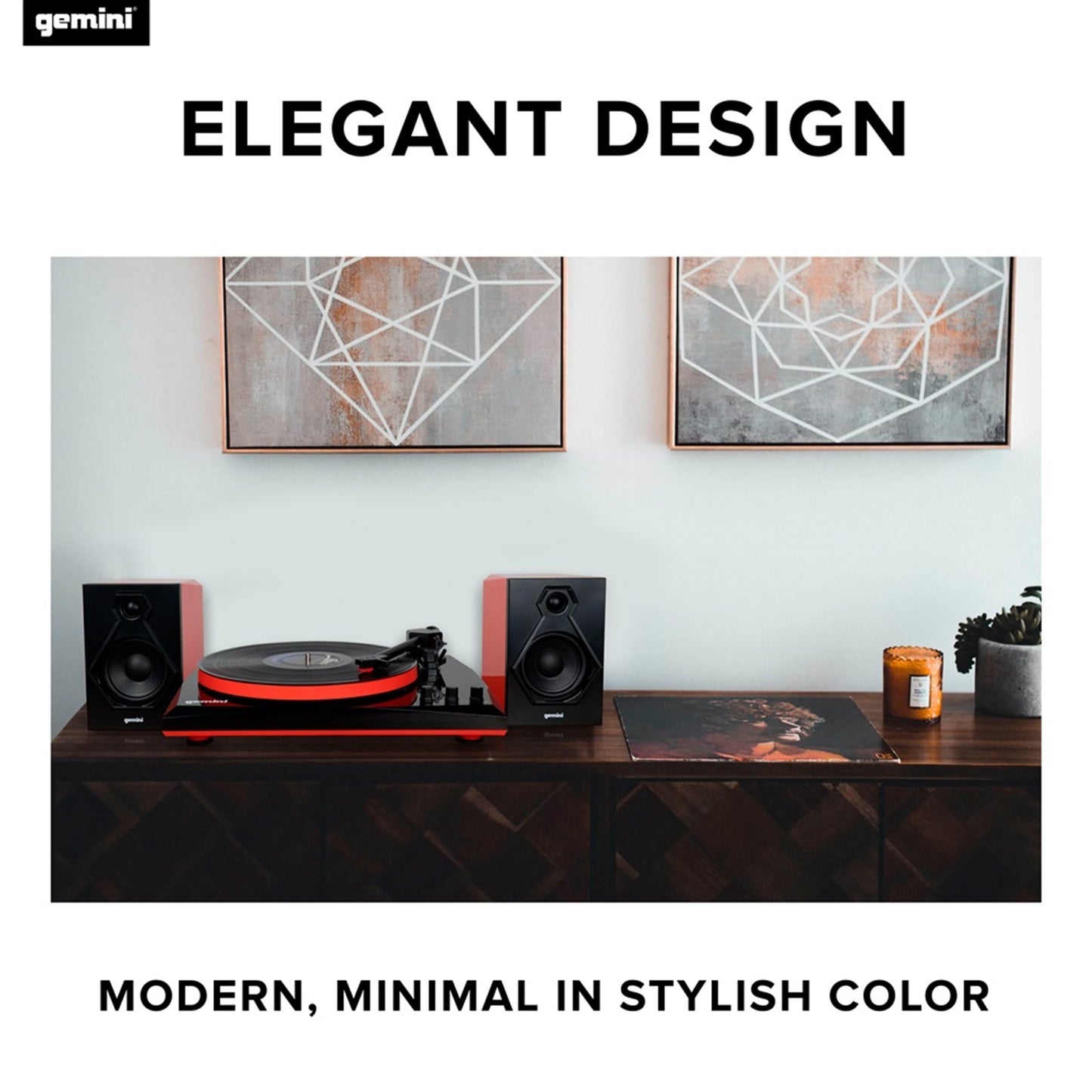 Gemini Sound TT-900 - Stylish 3-Speed Turntable with Wireless Bluetooth, Pitch Control, and Powerful 50W Speakers (Red)