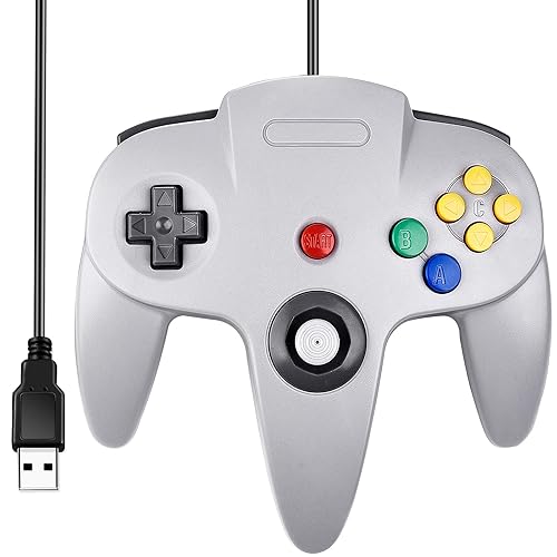 SAFFUN Classic N64 Controller, N64 Wired USB PC Game pad Joystick, N64 Bit USB Wired Game Stick Joy pad Controller for Windows PC MAC Linux Raspberry