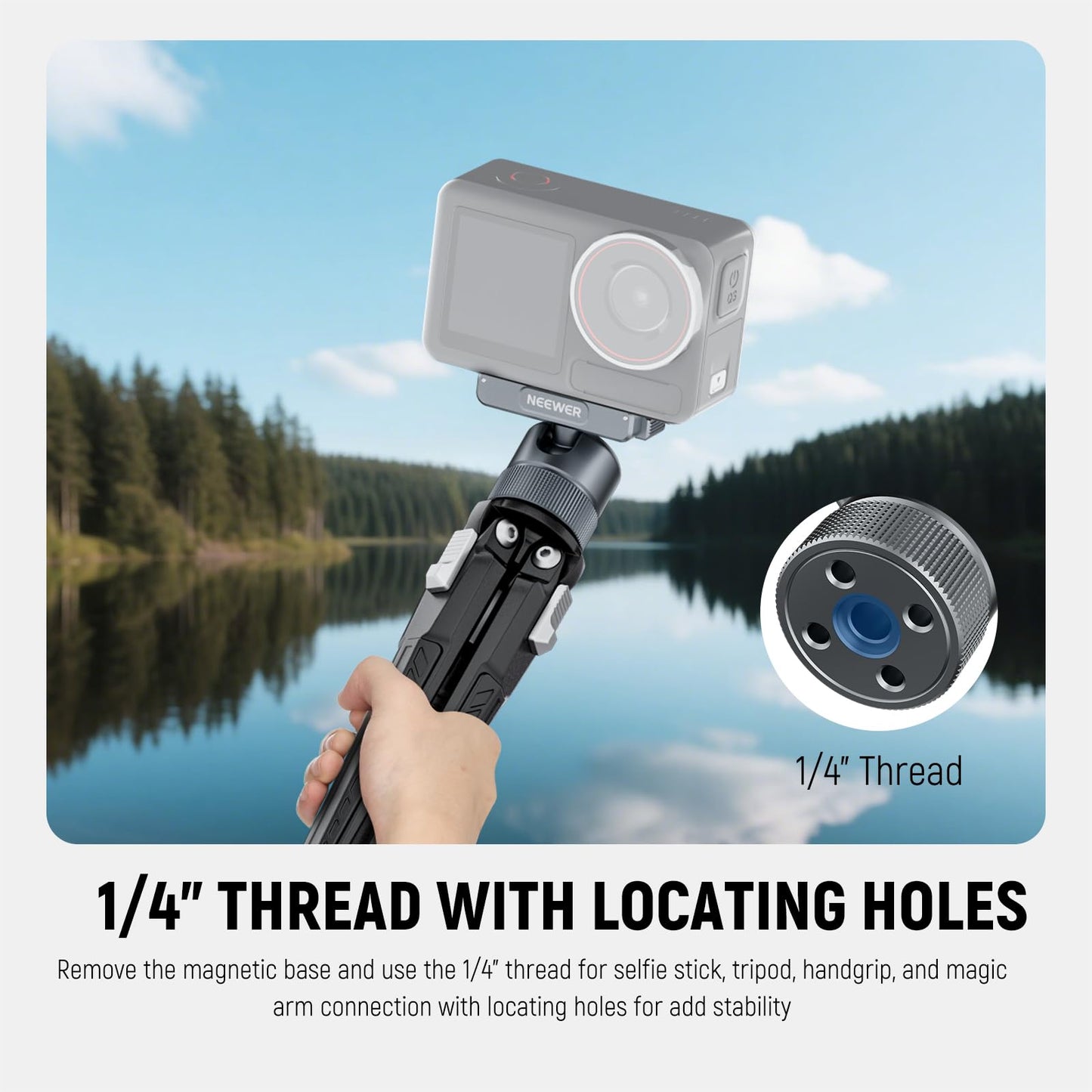 NEEWER Magnetic Camera Mount Compatible with DJI Osmo 360 / Action 5 Pro/4/3, 360° Quick Release Ball Head Adapter Mount 1/4" Thread for POV Shots