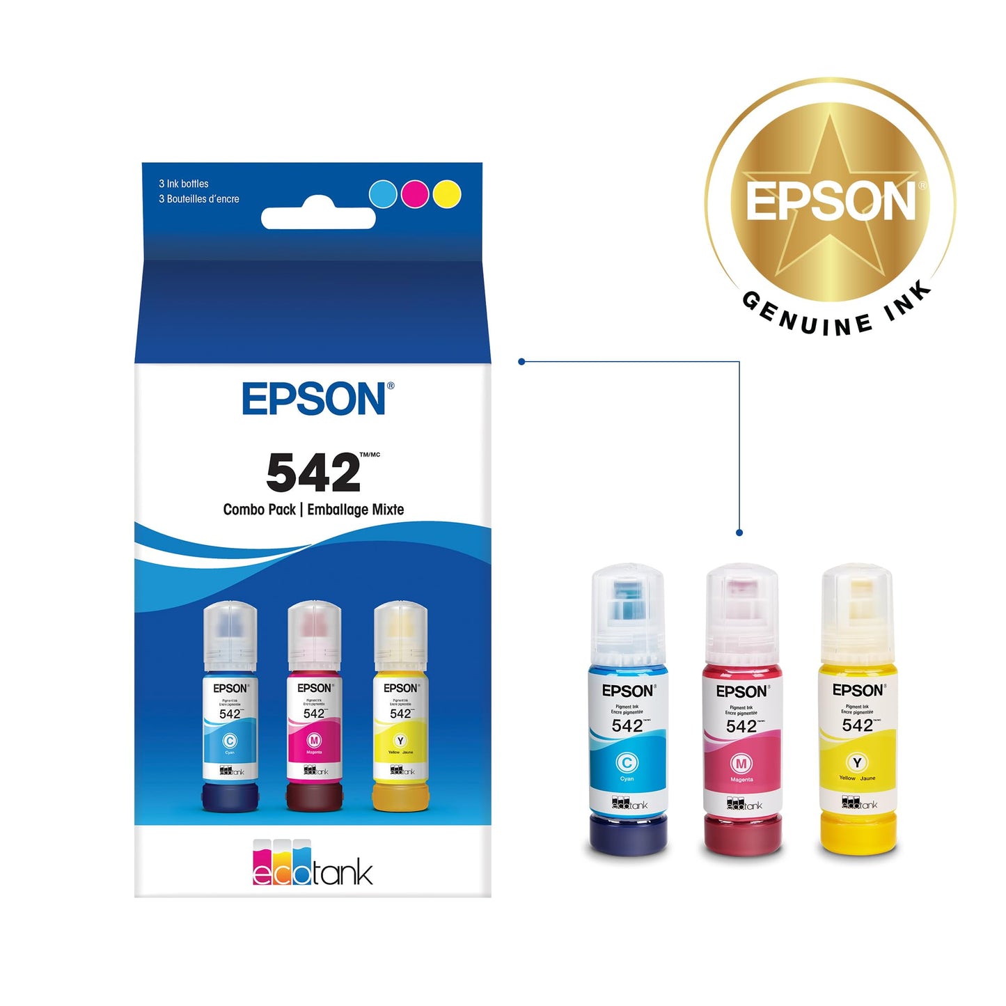 EPSON 542 EcoTank Pro Ink Ultra-high Capacity Bottle Color Combo Pack (T542520-S) Works with ET-5150, 5170,5180, 5800, 5850, 5880, 16600, 16650