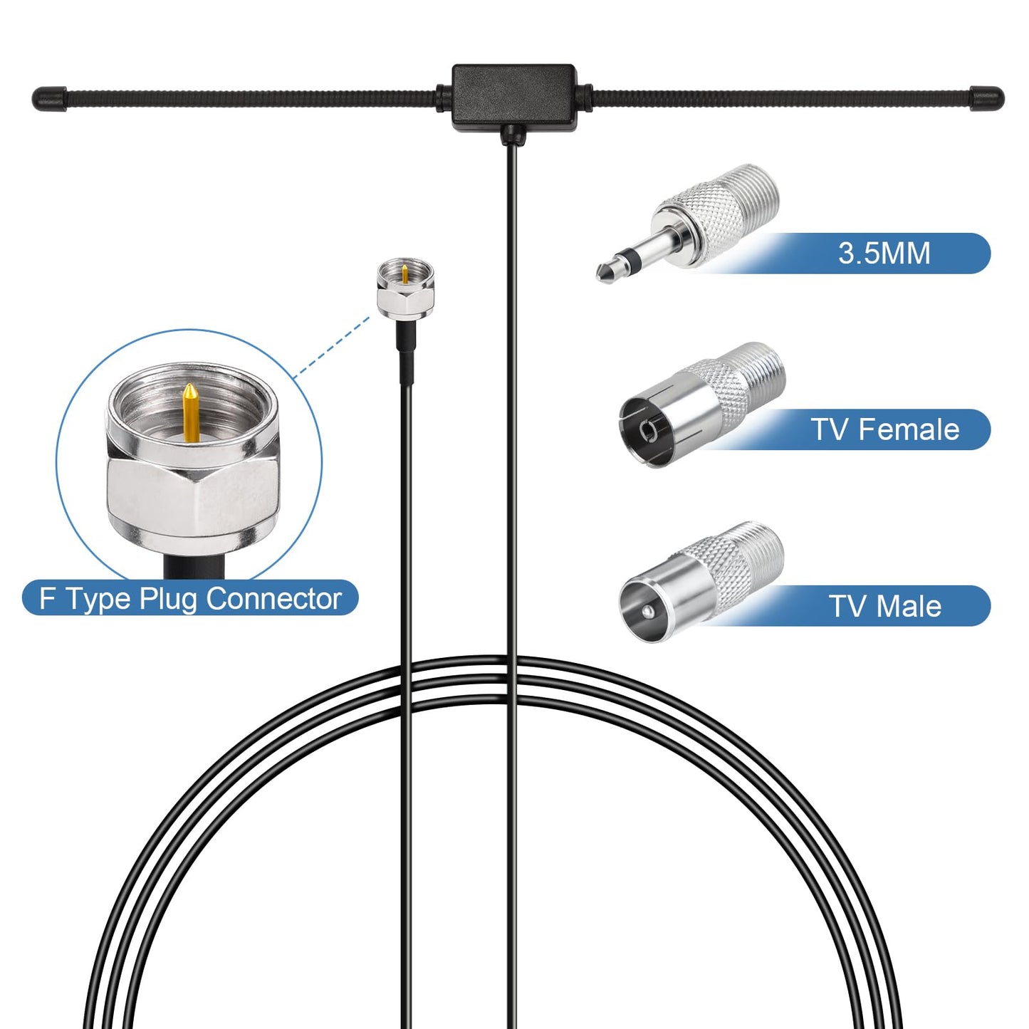 Bingfu FM Radio Dipole Antenna for Stereo Receiver Indoor Pioneer Onkyo Yamaha Marantz Bose Wave Music System Home FM Radio AV Audio Video Home