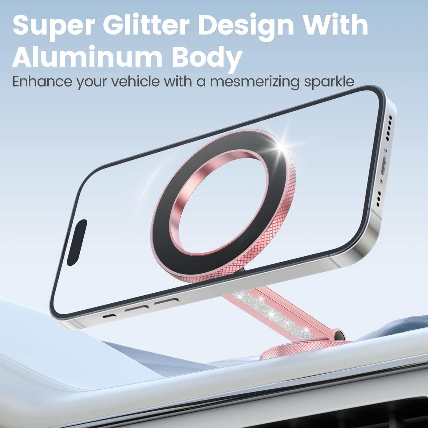 Pikabo Pink Phone Holders for Your Car, Dashboard Windshield Car Phone Holder Hands Free Phone Mount for Car Compatible with iPhone MagSafe