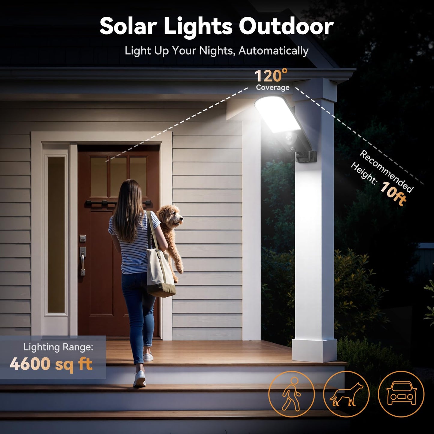 Adewalk Solar Lights Outdoor,Motion Sensor Solar Street Lights,IP65 Waterproof Solar Lights,Solar Outdoor Lights for Yard,Garage and Pathway 2Pack