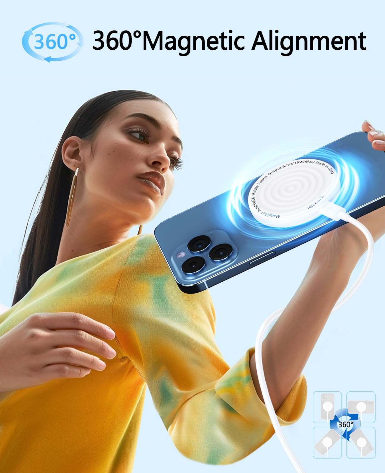 Magnetic Wireless Charger 15W with 20W Adapter & 6ft Cable - MagSafe Charger for iPhone 16/15/14/13/12 Pro/Max/Plus/Mini & AirPods 3/2/Pro - Fast